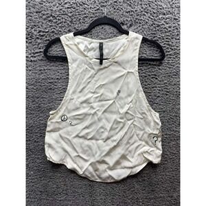 Veda Graphic‎ Print Cotton-Blend Cropped Athletic Tank Top White Womens Size P